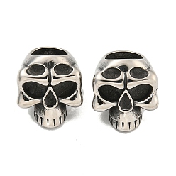 Античное Серебро 316 европейские бусины из хирургической нержавеющей стали, бусины с большим отверстием, череп, античное серебро, 16x14x13 мм, отверстие : 8 мм