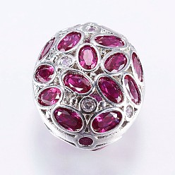 Platinum Brass Micro Pave Cubic Zirconia Beads, Oval, Platinum, 22x17x10.5mm, Hole: 2mm