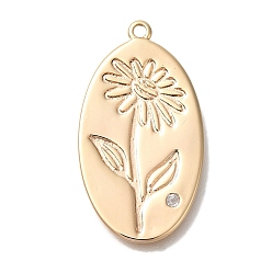 September Aster Латунные микро проложить кубического циркония подвески, без кадмия, без никеля и без свинца, подвески-цветы на день рождения, сентябрьская астра, 26x14x1 мм, отверстие : 1.2 мм