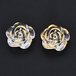 Or Pendentifs acryliques transparents , plaqué or, fleur, or, 18.5x19x7mm, Trou: 1.6mm, environ470 pcs / 500 g