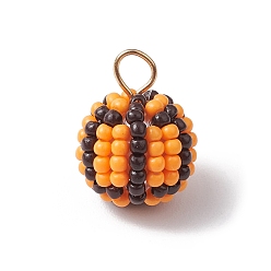 Basketball Подвески из нейлоновой проволоки, стеклянные бусины ручной работы с круглыми стеклянными бусинами и 304 штифтами с плоской головкой из нержавеющей стали, баскетбол, баскетбол, 18x14 мм, отверстие : 3.5x4 мм