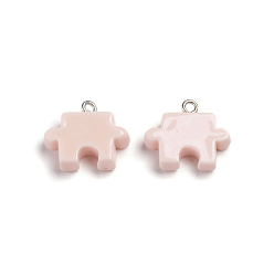 Pink Plastic Pendants, with Iron Loop, Puzzle Piece, Platinum, Pink, 16.5~17x19x4.5mm, Hole: 2mm