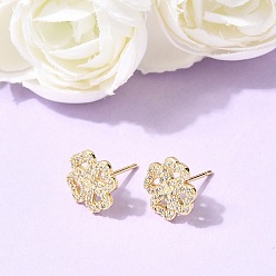 Клевер Серьги-гвоздики из латуни с микропаве и прозрачными кубическими циркониями ко Дню святого Валентина, без кадмия и без свинца, долговечный, стойки покрытие, клевер, 10.5x10.5 мм