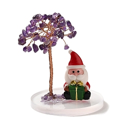 Аметист Рождественские украшения из натурального аметиста, Санта-Клаус акриловая основа с медной проволокой фэн-шуй энергетический камень подарок для домашнего офиса рабочий стол, 80x109 мм