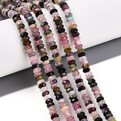 Турмалин Нити из натуральных разноцветных турмалиновых бусин, граненые, рондель, 3.5~4x2~2.5 мм, отверстие : 0.7~1 мм, около 161~170 шт / нитка, 14.69~15.35'' (37.3~39 см)