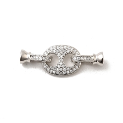 Платина Латунное микропейв, прозрачный кубический цирконий, складные застежки, долговечный, без кадмия и без свинца, овальные, платина, 31 мм