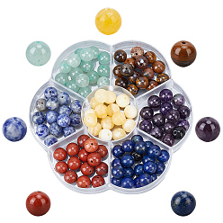 Смешанные камни 140 шт. 7 стили: натуральный аметист, лазурит, яшма с голубыми пятнами, зеленый авантюрин, желтый тигровый глаз, желтый нефрит и красная яшма, бусины для чакр, круглые, смешанные окрашенные и неокрашенные, 8 мм, отверстие : 0.8~1 мм, 20 шт / стиль