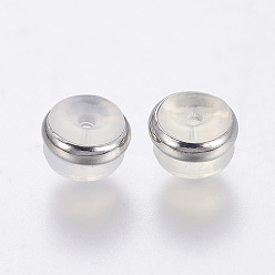 Platinum Silicone Ear Nuts, Earring Backs, with Brass Findings, Platinum, 7x5mm, Hole: 0.7mm