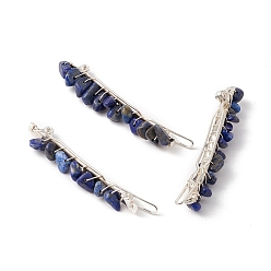 Ляпис-Лазурь Заколки для волос из натурального лазурита, с железной фурнитурой, аксессуары для волос для женщины девушки, серебряные, 67.5~68x6~10x7 мм