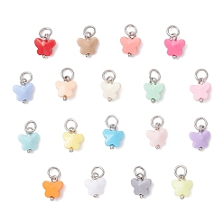 Платина Непрозрачные акриловые подвески, бабочки прелести, с латунными штифтами, платина, 9x8x4.5 мм, отверстие : 3.6 мм