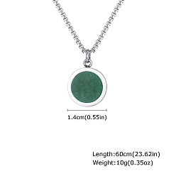 Aventurine Verte Colliers pendentifs en acier inoxydable avec aventurine verte naturelle et pièce de monnaie pour hommes, couleur inox, 304 pouce (23.62 cm)