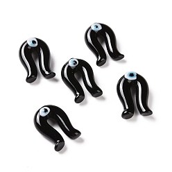Black Handmade Evil Eye Lampwork Beads, Half Drilled, Arch, Horseshoe, Black, 27x18x9.5mm, Hole: 1.5mm