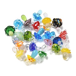 (52) Непрозрачная лаванда Подвески лэмпворк ручной работы, неровный, гриб, разноцветные, 24.5~29.5x15~18.5 мм, отверстие : 2~5 мм