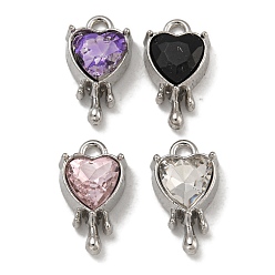 Платина Подвески из сплава и стекла для стойки, без свинца, без кадмии и без никеля, сердце прелести, платина, 14x8x4.5 мм, отверстие : 1.6 мм