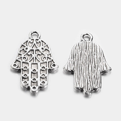 Antique Silver Hamsa Hand/Hand of Fatima/Hand of Miriam Alloy Pendants, Tibetan Style, Cadmium Free & Lead Free, Antique Silver, 25x16x1.5mm, Hole: 2mm, about 546pcs/1000g