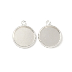 Посеребрённый Плоские круглые настройки кабошон латунь подвесные, стеллажное покрытие круглые пустые поддоны с окантовкой, долговечный, без свинца и без кадмия, 925 серебро покрытием, лоток : 12 мм, 17x14x2 мм, отверстие : 1.5 мм