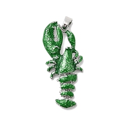 Зеленый Латунь эмаль подвески, омары-талисманы, Реальная платина, зелёные, 38x16.5x5 мм, отверстие : 4x3.5 мм