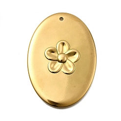 Настоящее золото 18K 304 подвески из нержавеющей стали, овальные с цветком, ионное покрытие (ip), реальный 18 k позолоченный, 49x35x3 мм, отверстие : 1.8 мм