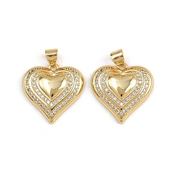 Настоящее золото 16K Латунные микро проложить кубического циркония подвески, сердце, реальный 16 k позолоченный, 20x20x4 мм, отверстие : 3.5x4.5 мм