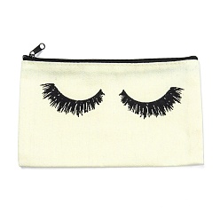 Beige Rectangle Canvas Pen Case, Pen Holder Storage Bag, with Eyelash Pattern & Zipper, Beige, 190x115x3mm