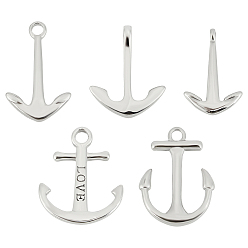 Edelstahl Farbe 5Stk. 5 Stile 304 Edelstahlanhänger stainless, Anker, Edelstahl Farbe, 1 pc / style