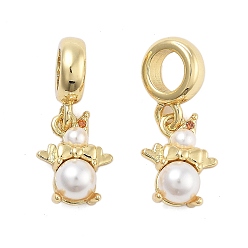 Настоящее золото 18K Стойка покрытие латунь оранжевый кубический цирконий европейские подвески-шармы, подвески с большими отверстиями в виде оленя с жемчужиной из АБС-пластика, долговечный, без кадмия и без свинца, реальный 18 k позолоченный, 20 мм, отверстие : 5 мм