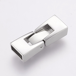 Stainless Steel Color Tarnish Resistant 304 Stainless Steel Fold Over Clasps, Rectangle, Stainless Steel Color, 26x9.5x6mm, Hole: 4x8mm