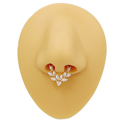 Золотой 316l Хирургическая нержавеющая сталь паве прозрачный кубический цирконий лист кольца носовые кольца, золотые, внутренний диаметр: 10 мм, штифты : 1.2 мм