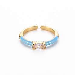 Verdeck blau Manschettenringe aus Messingemail, offene Ringe, Solitärringe, mit klaren Zirkonia, Nickel frei, Pferd Auge, golden, Verdeck blau, us Größe 7 (17.3 mm)