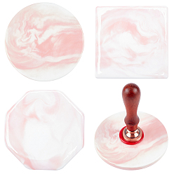 Pink Marble Pattern Porcelain Cup Coasters, Sturdy Beverage Coasters, Octagon & Flat Round & Square, Pink, 91~96x91~96x7mm, 3pcs/set