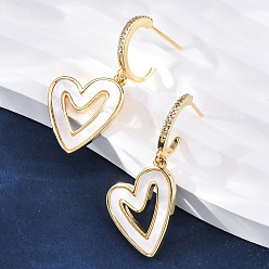 Настоящее золото 18K Серьги-гвоздики в форме сердца из латуни с микропаве из прозрачных кубических цирконий, с уха орехов, с оболочкой, без кадмия и без свинца, стойки покрытие, долговечный, реальный 18 k позолоченный, 36x16 мм