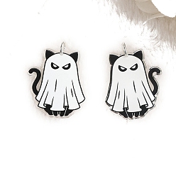 Cat Shape Акриловые подвески с принтом на хэллоуин, очарование в форме кошки, белые, форма кошки, 35x31 мм