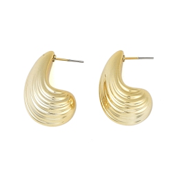 Golden Teardrop CCB Plastic Stud Earrings for Women, with 304 Stainless Steel Pin, Golden, 32x17mm