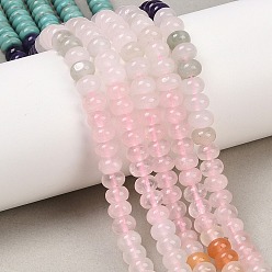 Смешанные камни Нити из натурального кварца, окрашенного белого нефрита, розового кварца, желтого авантюрина и синтетической бирюзы, рондель, разноцветные, 6x4 мм, отверстие : 1 мм, около 95 шт / нитка, 15.31'' (38.9 см)