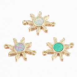 (52) Непрозрачная лаванда Соединители звеньев синтетического опала, с латунной фурнитурой , солнце, золотые, разноцветные, 18x13x2 мм, отверстие : 1 мм