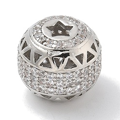 Платина Стойки обшивки латунь микро проложить кубического циркония бусы, долговечный, без свинца и без кадмия, полый круглый, платина, 12x10.5 мм, отверстие : 3 мм