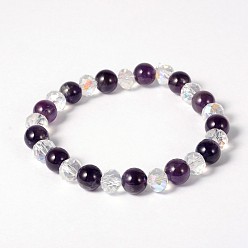 Amethyst Edelstein Perlen Stretch-Armbänder, mit Glasperlen, Amethyst, 63 mm