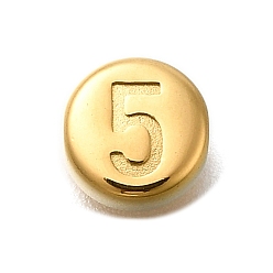 Золотой Вакуумное покрытие pvd 201 шарики из нержавеющей стали, плоские круглые с номером 5, золотые, 7x3.5 мм, отверстие : 1.5 мм