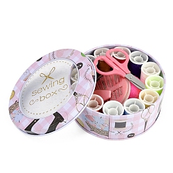 Светло-Коралловый Наборы швейных инструментов, включая швейные иглы, резать ножницами, нитевдеватель, полиэфирная нить, рулетка, наперсток кольцо, подушка для игл, ящик для хранения железа, свет коралловый, 115x50 мм