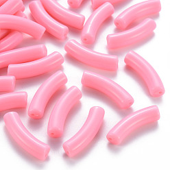 Pink Opaque Acrylic Beads, Curved Tube, Pink, 32x9.5x8mm, Hole: 1.8mm, about 330pcs/500g
