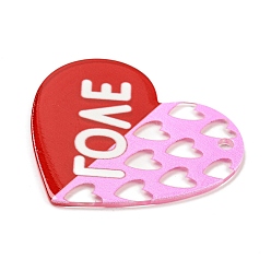 Heart Valentine's Day Theme Opaque Acrylic Pendants, Pearl Pink, Heart, 41x41x1.5mm, Hole: 2.8mm