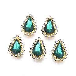 Blue Zircon Nähen auf Rhinestone, transparenter Glasrhinestone, mit eisernen Krappenfassungen, facettiert, Träne, Blue Zircon, 18x13x7 mm, Bohrung: 1.5 mm