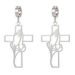 Серебро 201 из нержавеющей стали клипсы, полый крест со словом Иисус, серебряные, 55x25 мм