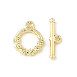 Золотой Застежка тоггл из сплава, без кадмия и без свинца, стойки покрытие, Кольцо с цветком, золотые, Кольцо: 14x11.5x2.5 mm, отверстие : 1.4 мм, бар: 5x16.5x2.5 mm, отверстие : 1.4 мм