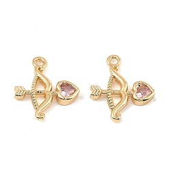 Настоящее золото 18K Латунные микро проложить кубического циркония прелести, лук и стрелка, реальный 18 k позолоченный, 19x15.5x3 мм, отверстие : 1.6 мм