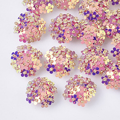 Rose Brumeux Cabochons paillette pvc, perles de cluster, avec des perles de rocaille en verre et des réglages de disques perforés en laiton plaqué or, fleur, rose brumeuse, 20~23x10~11mm