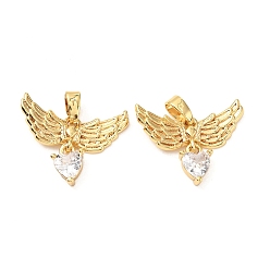 Прозрачный Латунные микро проложить кубического циркония подвески, без кадмия и без свинца, Сердце и крыло, реальный 18 k позолоченный, прозрачные, 17x20x3 мм, отверстие : 5x2.5 мм