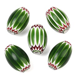 Lime Green Handmade Millefiori Glass Beads, Chevron Beads, Oval, Lime Green, 35~36.5x22~23.5mm, Hole: 5x4~7mm