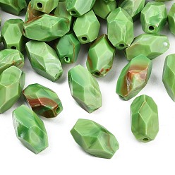 Зеленый лайм Непрозрачные акриловые бусины, имитирующие драгоценные камни, многоугольник, граненые, два тона, зеленый лайм, 27x16.5x16.5 мм, отверстие : 3.5 мм, Около 135 шт / 500 г
