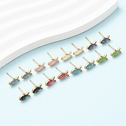 Настоящее золото 18K Серьги-гвоздики в виде рыбок из латуни и эмали, с ракушками и булавками из стерлингового серебра, долговечный, без кадмия, без никеля и без свинца, реальный 18 k позолоченный, 10x5 мм